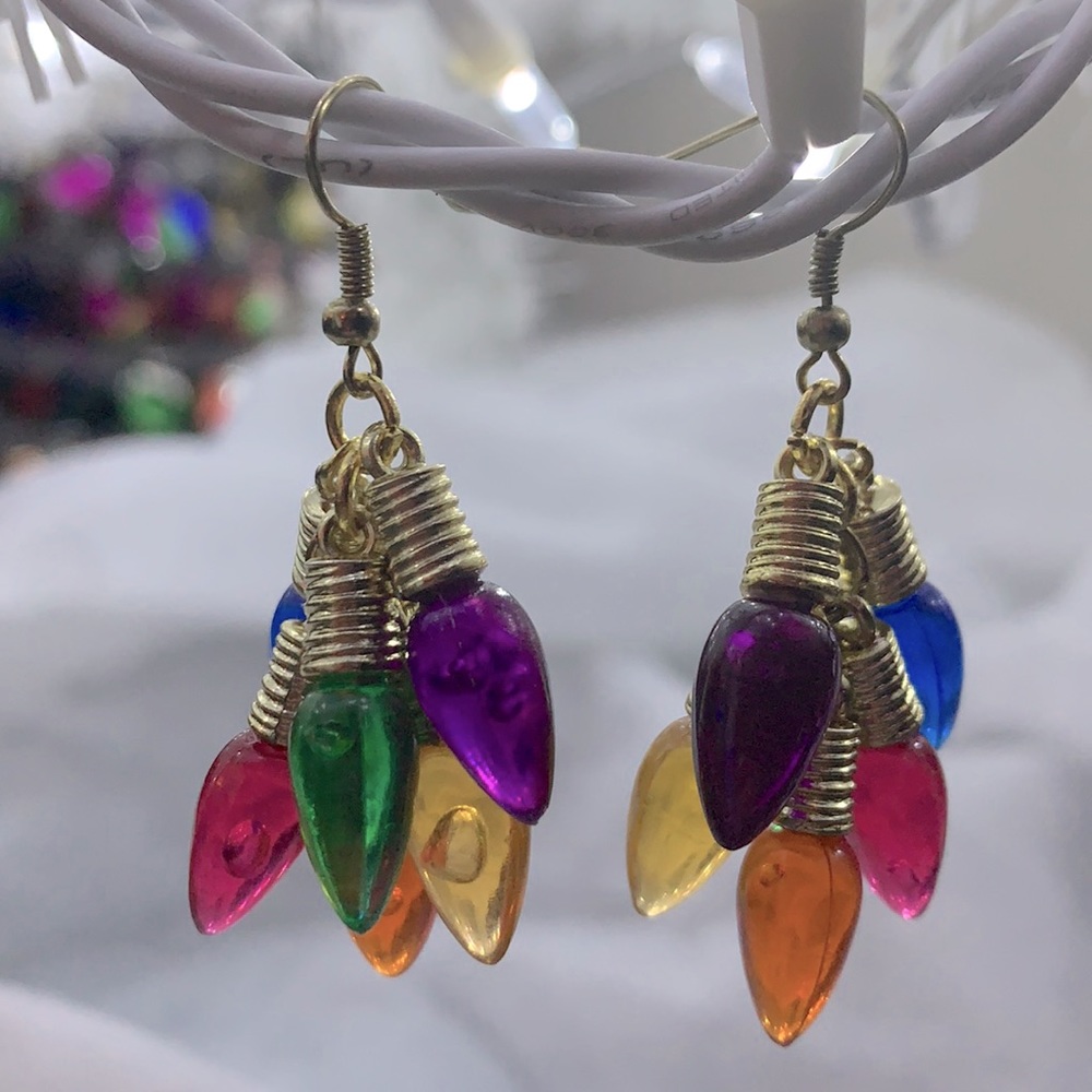Colorful Christmas bulb drop earrings